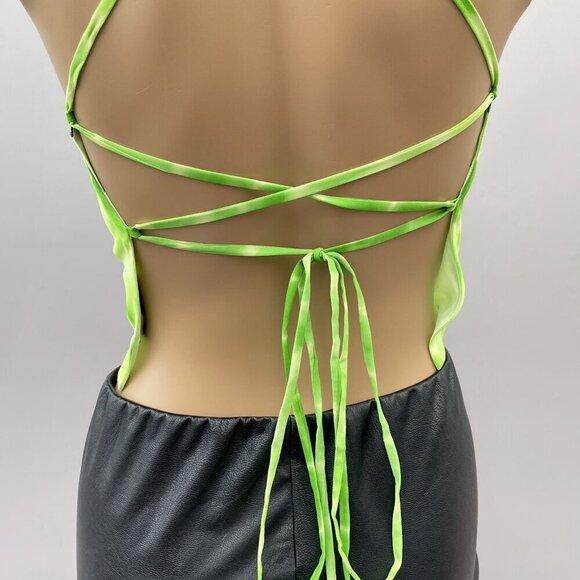 Hours Cowl Neck Backless Sexy Cami Top Strappy Back Tie-Dye Green Womens M - Picture 10 of 11